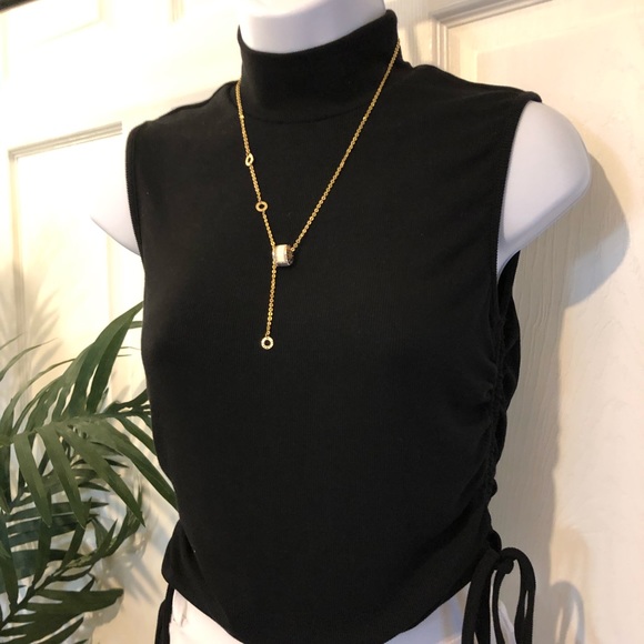 RIBBED KNIT DRAWSTRING RUCHED TANK - Picture 10 of 10